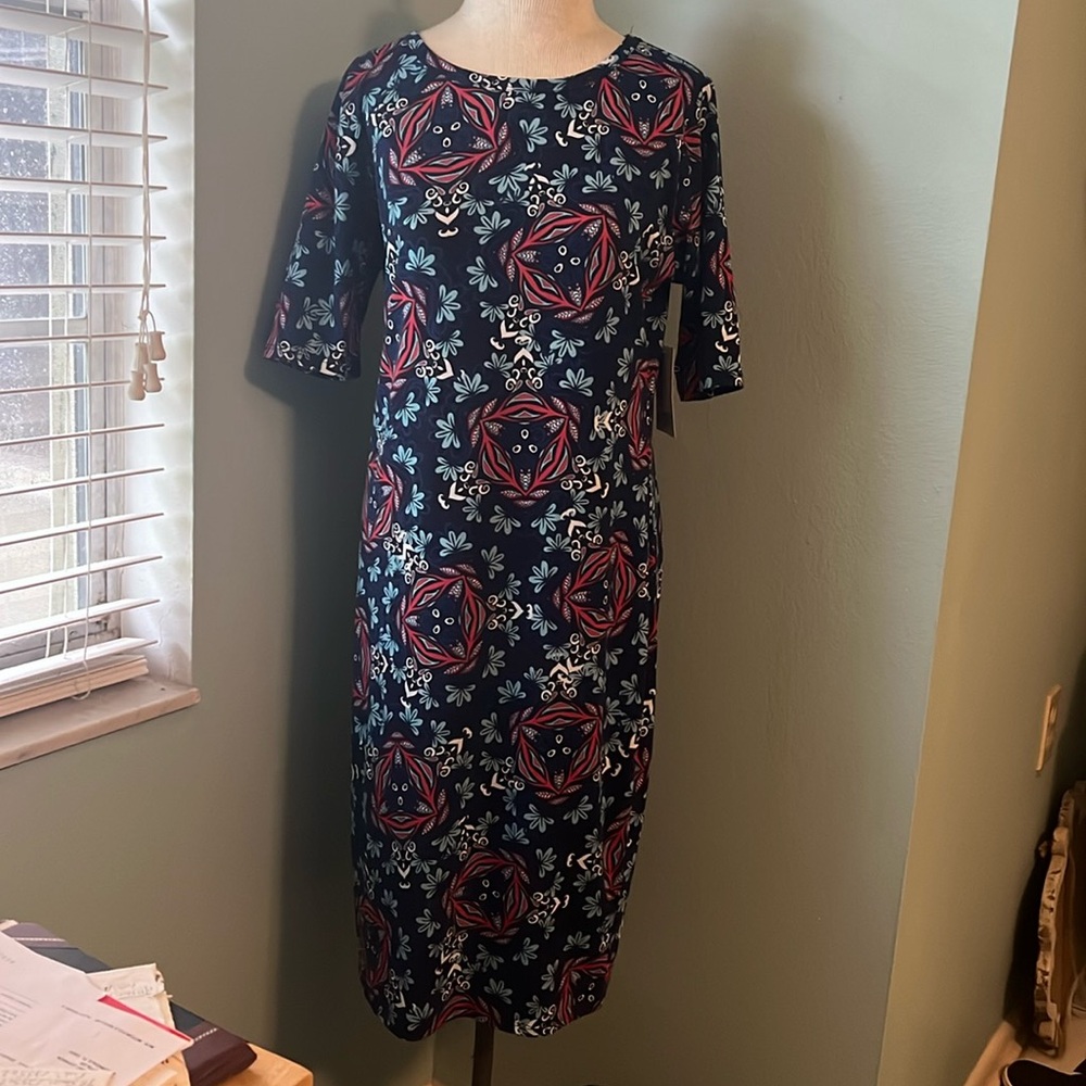 LuLaRoe Julia NWT Navy Medallion Print